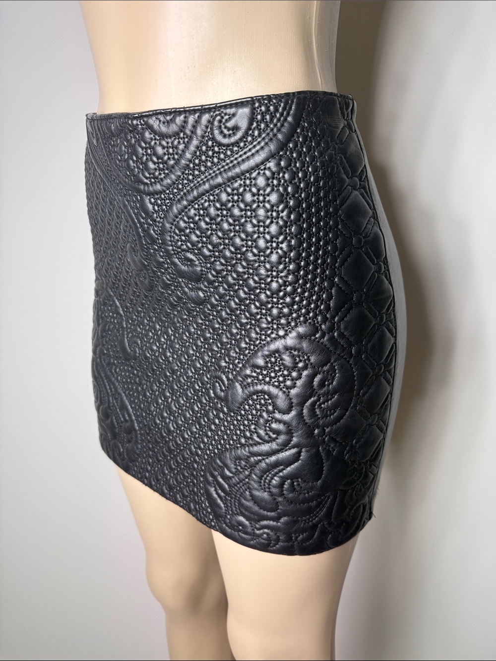Divided Black Quilted Paisley-Embossed Faux Leather Mini Skirt - Picture 2 of 7